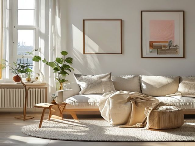 Composizione Smart per salotto moderno essenziale: luce regolabile, tessili coordinati e dettagli proporzionati migliorano l'uso quotidiano della stanza